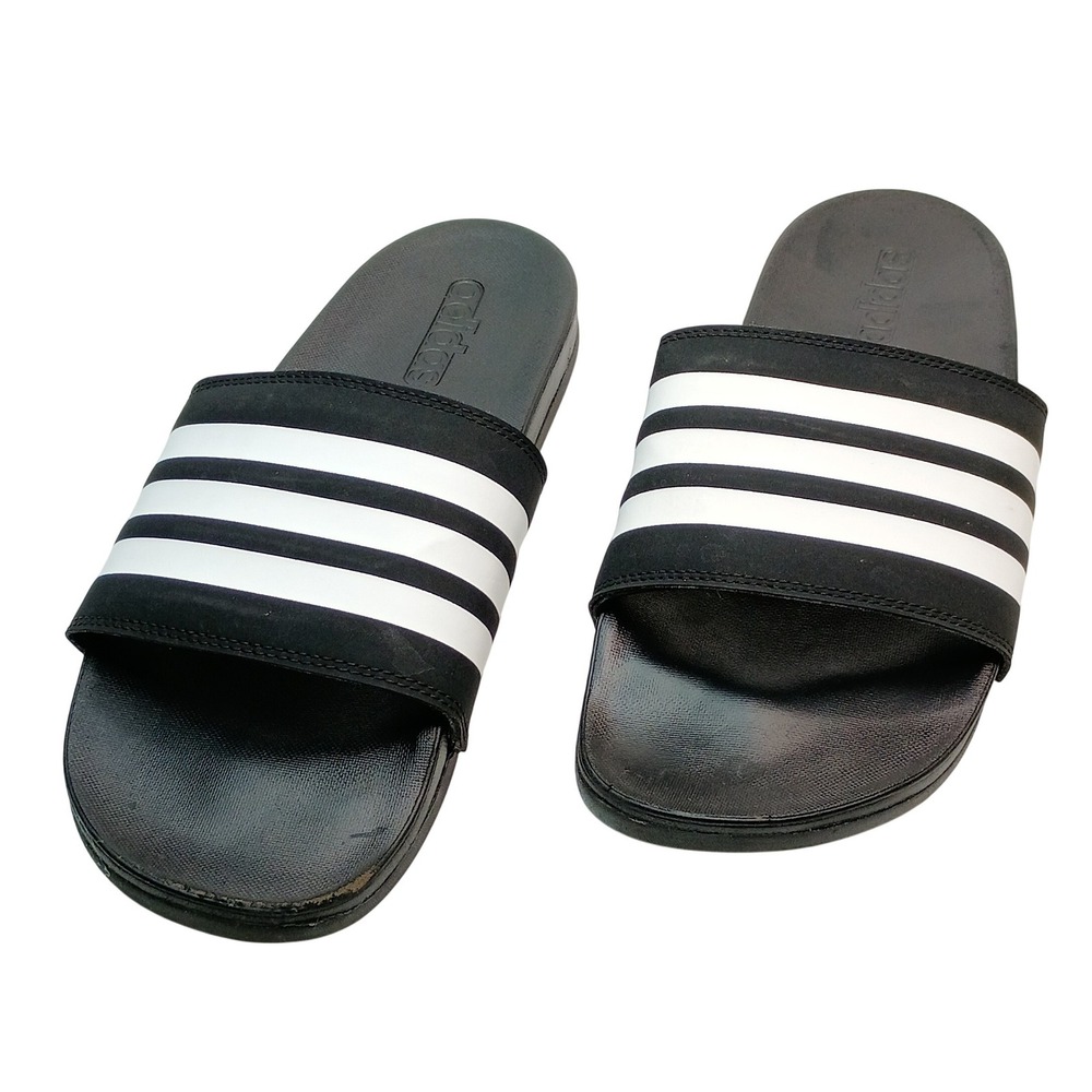 Adidas Adilette Comfort Slides Men Size 11 Black White 3-Stripe Sandals